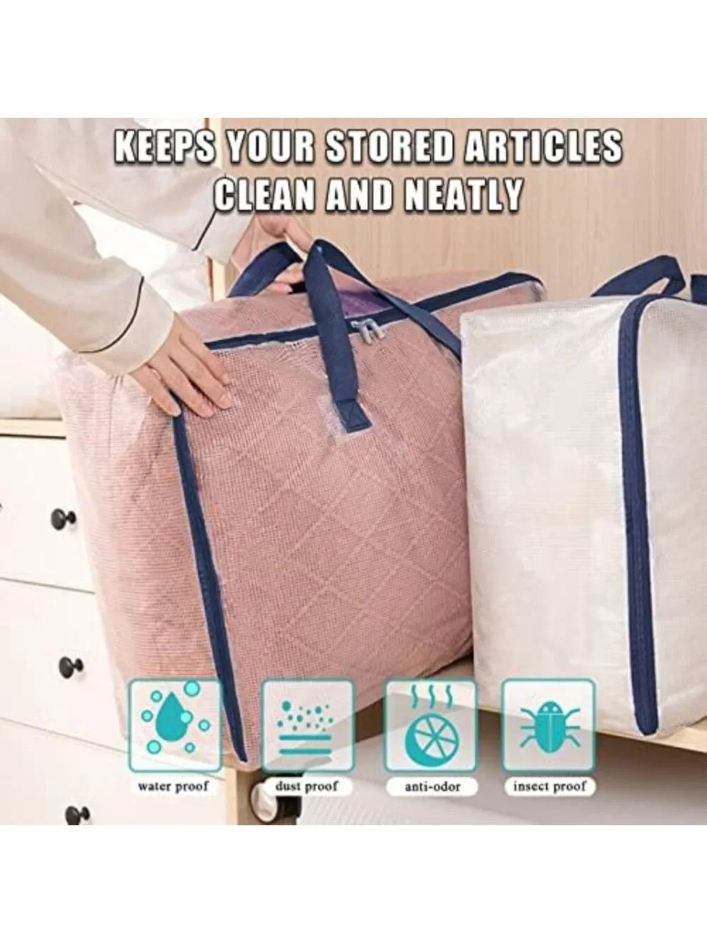 Extra Large Clear Storage Bags with Zipper - 75L Closet & Underbed Organizer, 3